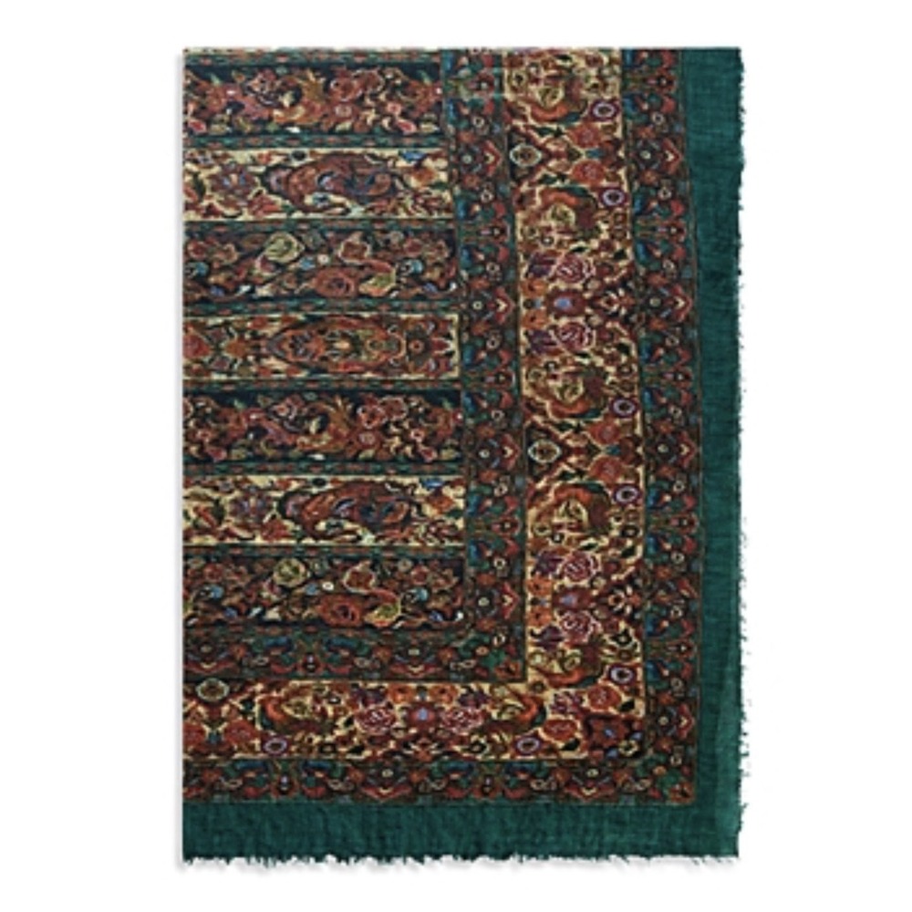 Gerard Darel Ghalia 100% Wool Floral Paisley Scarf Wrap Green Fringe NWT Paris